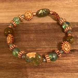 Handmade Green and Brown Beaded Bracelet